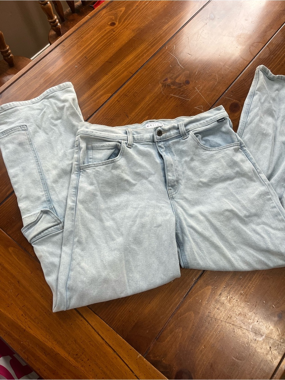 Cello High Rise Light Wash Cargo Utility Jeans Size 13 EUC